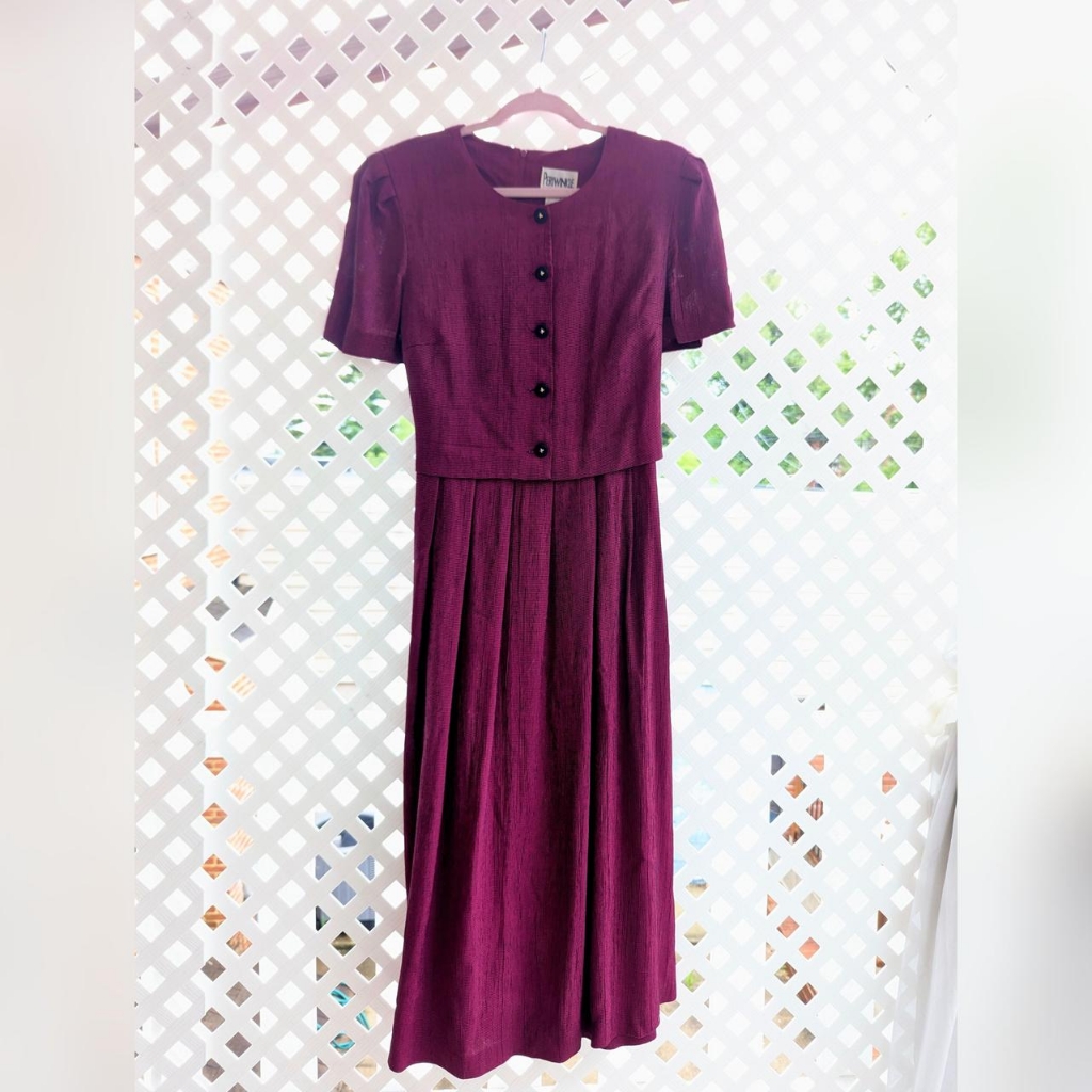Vintage 80's Periwinkle Hot Pink & Black Mini Houndstooth Short Sleeve Dress